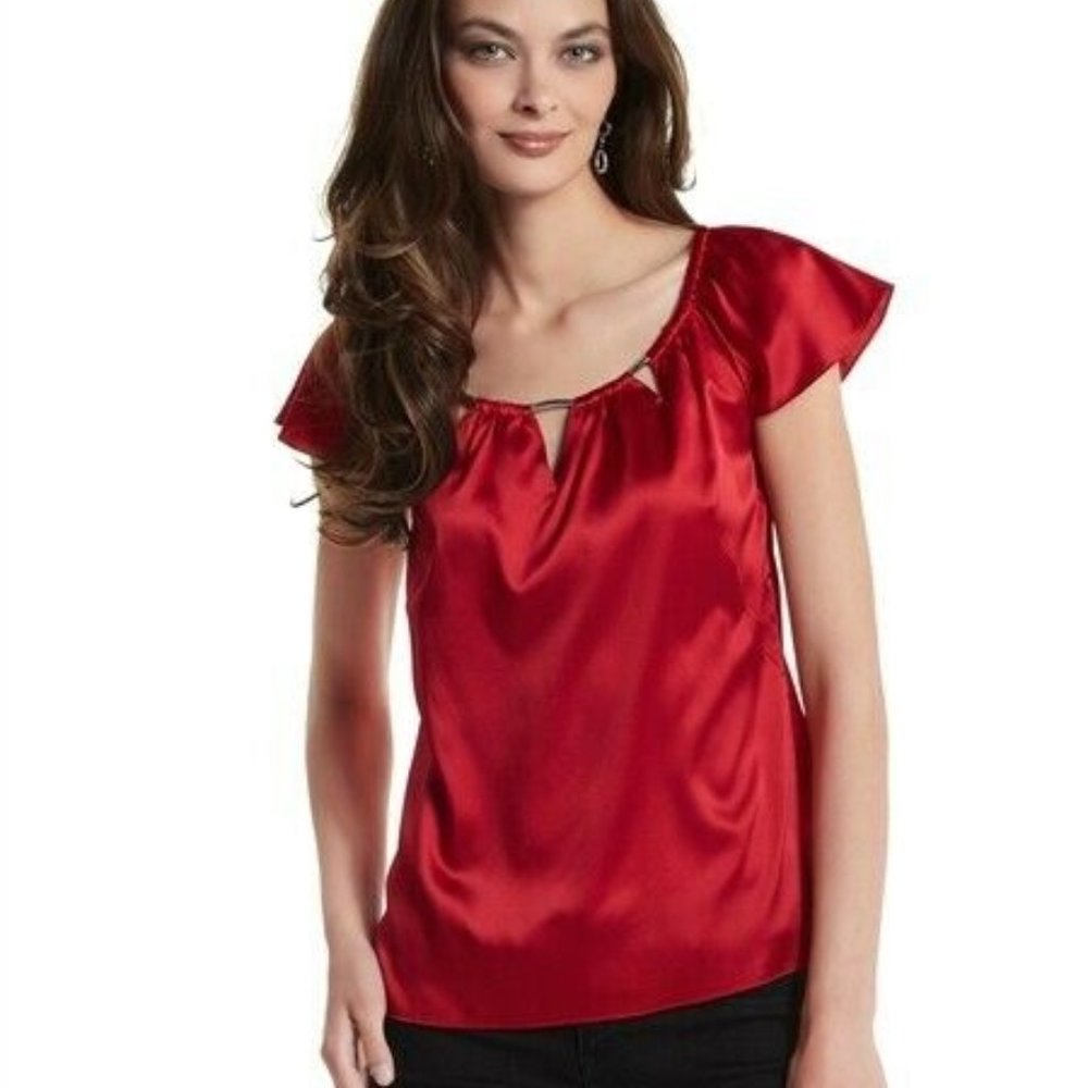 White House Black Market Red Embellished Top S